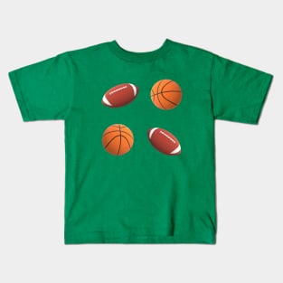 Footballs and Basketballs (Silver Gray Background) Kids T-Shirt